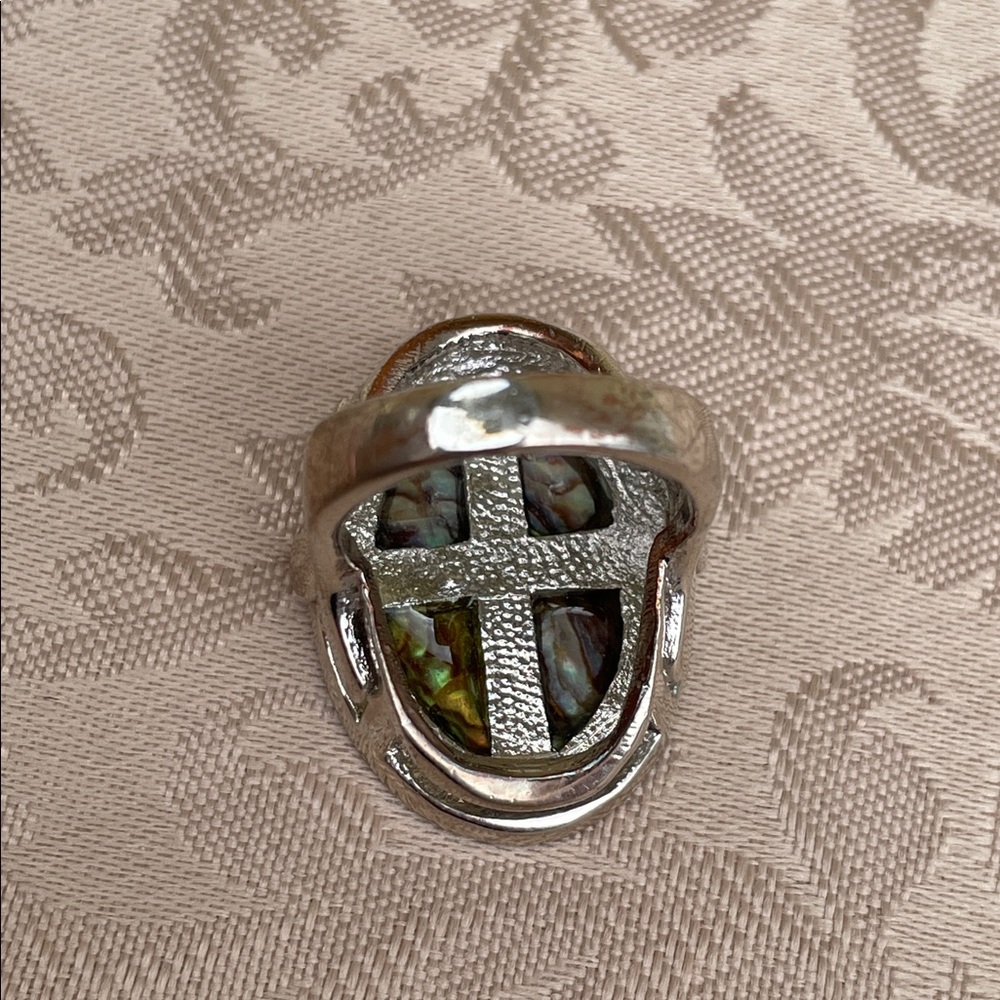 Silver-Tone Ring with Brown Mother of pearl Oval Stone - Picture 5 of 8